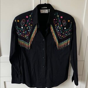 Women's Black Embroidered Western Blouse